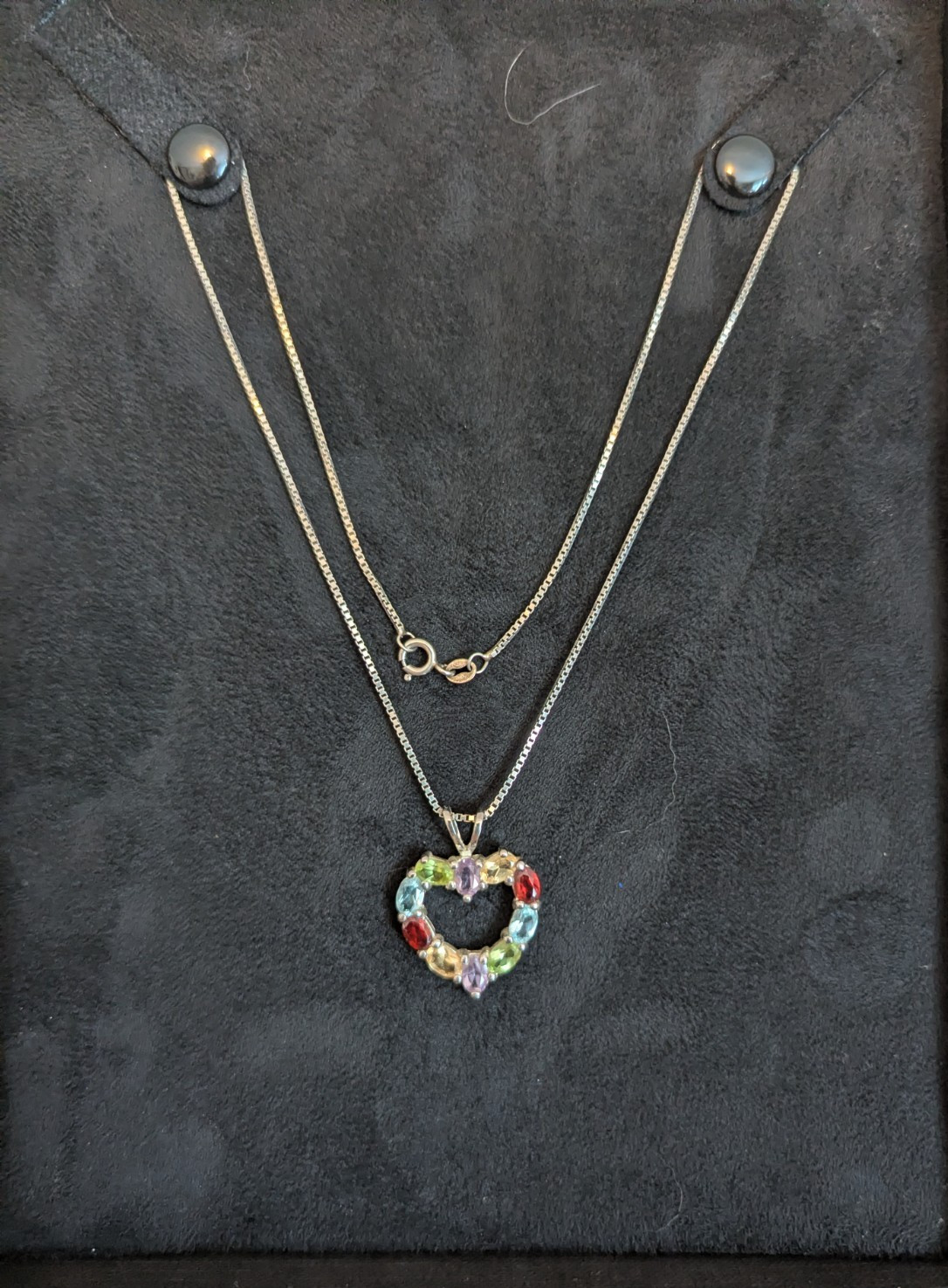 925 Silver Multiple Gemstone Open Heart Pendant Necklace 18″L