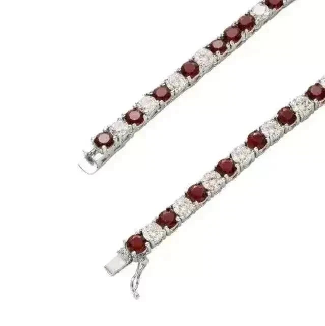 15TCW Round Cut Lab-Created Ruby & Diamond Tennis Necklace 14k White Gold Plated