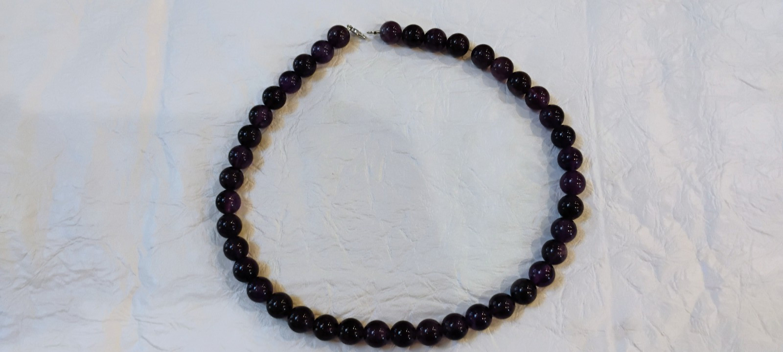 20″ Long Amethyst 12mm Bead Necklace, Signed F P China