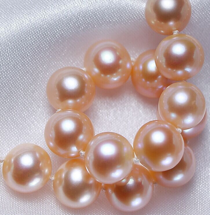 Huge 18″7-9mm Natural South Sea genuine gold pink round pearl necklace 111AA