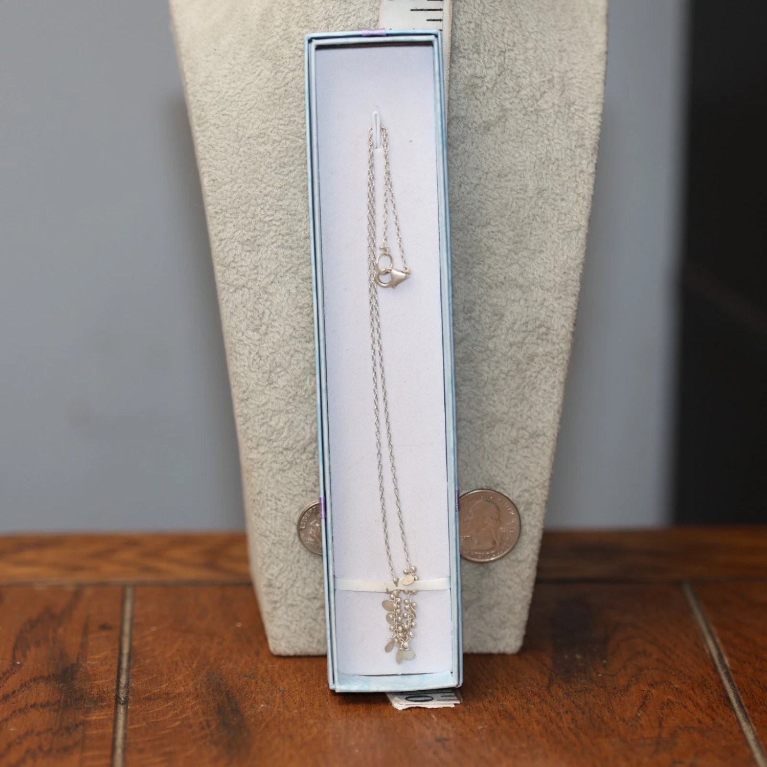 Sterling Silver 925 Dangle Disc Bead Necklace 16 Inch Boho Jewelry 3.29g