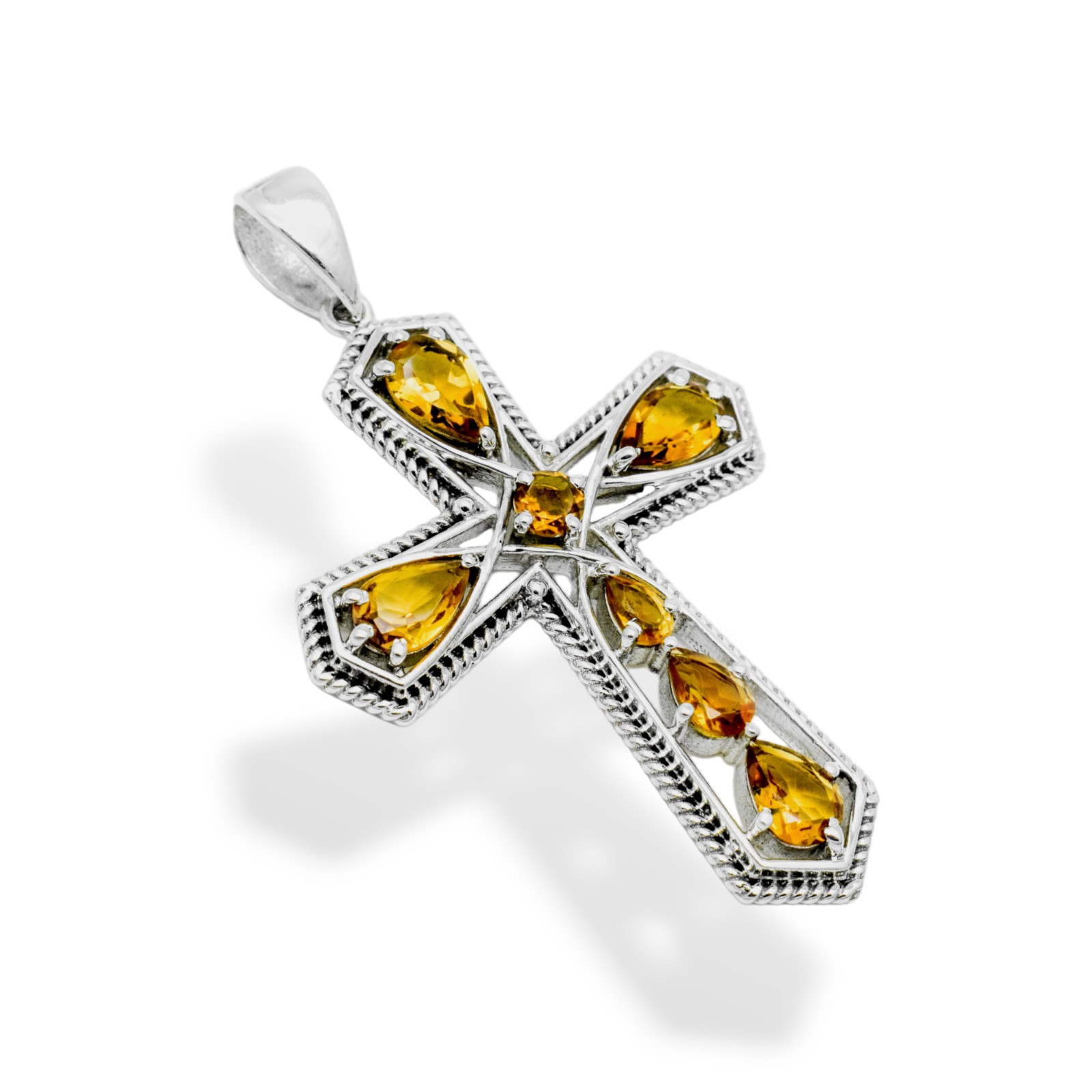Natural Citrine Cross Pendant 925 Silver Women Pendant Gift For Girlfriend