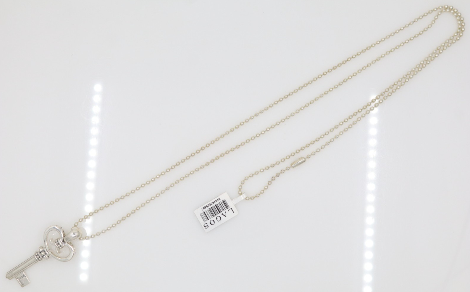Lagos Caviar Sterling Silver Signature Key Pendant Beaded Necklace 34″ – 24G