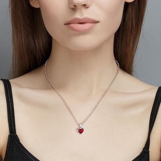 Sterling Silver Heart Necklace Red Green Blue Aquamarine Pendant Necklace for Wo
