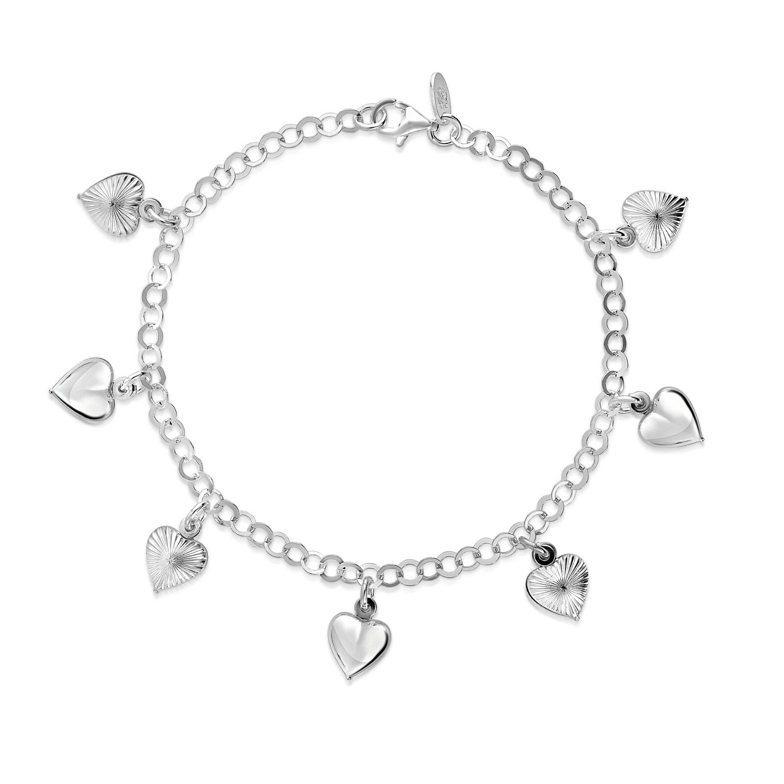 Italian 925 Solid Sterling Silver Puffed Heart Charm Anklet 10″ For Women
