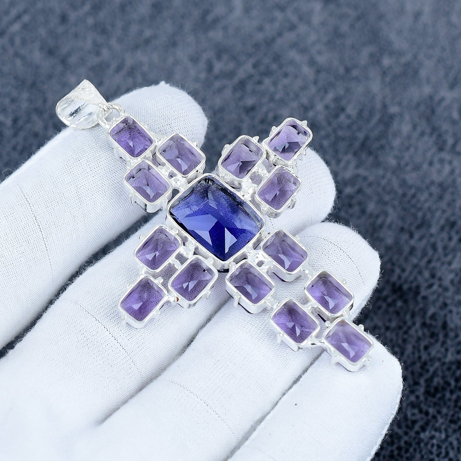 Amethyst Gemstone Cross Pendant, 925 Sterling Silver Jewelry, Handmade Gift