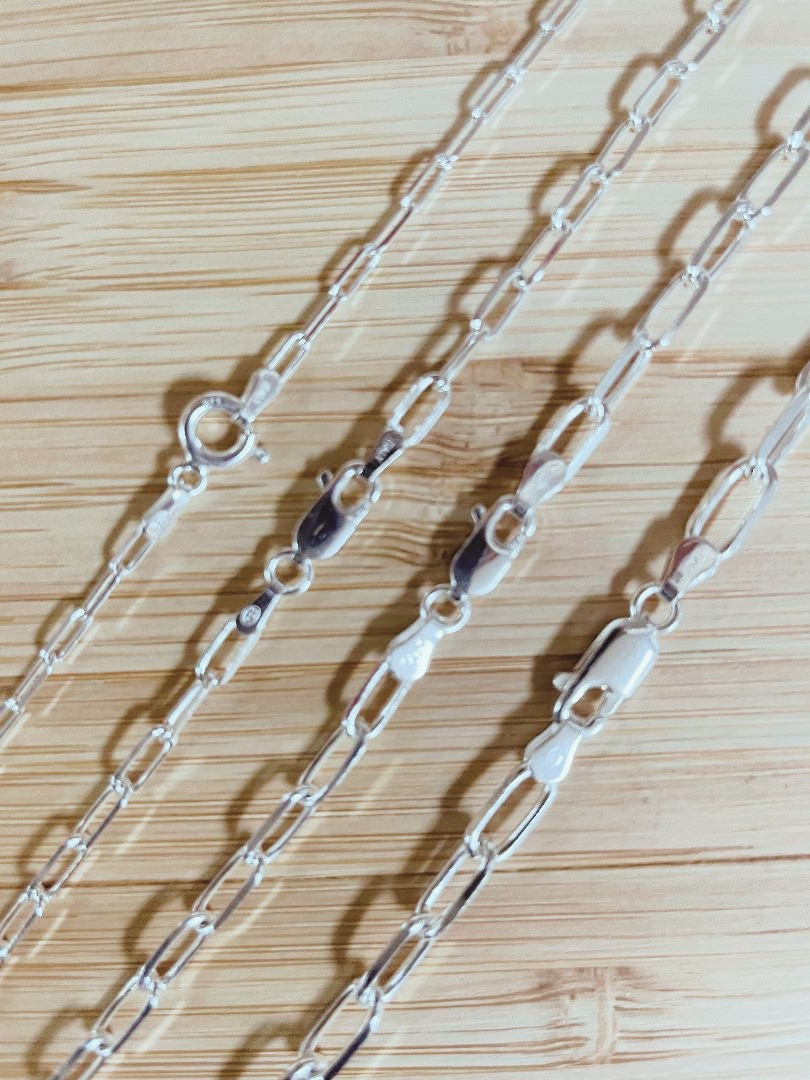 PAPERCLIP DIAMOND CUT CHAIN BRACELET 925 STERLING SILVER “ITALY” 7 to 30 Inch