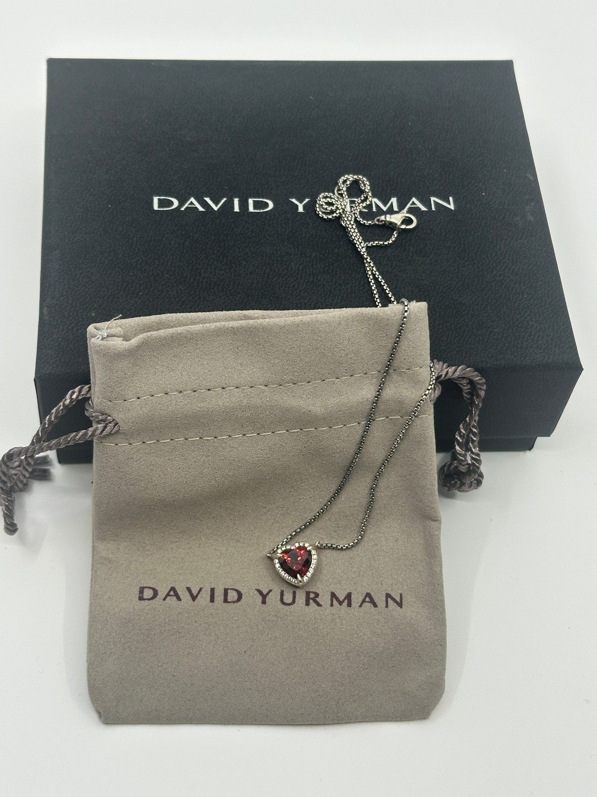 925 David Yurman Chatelaine Garnet Heart Pendant Necklace