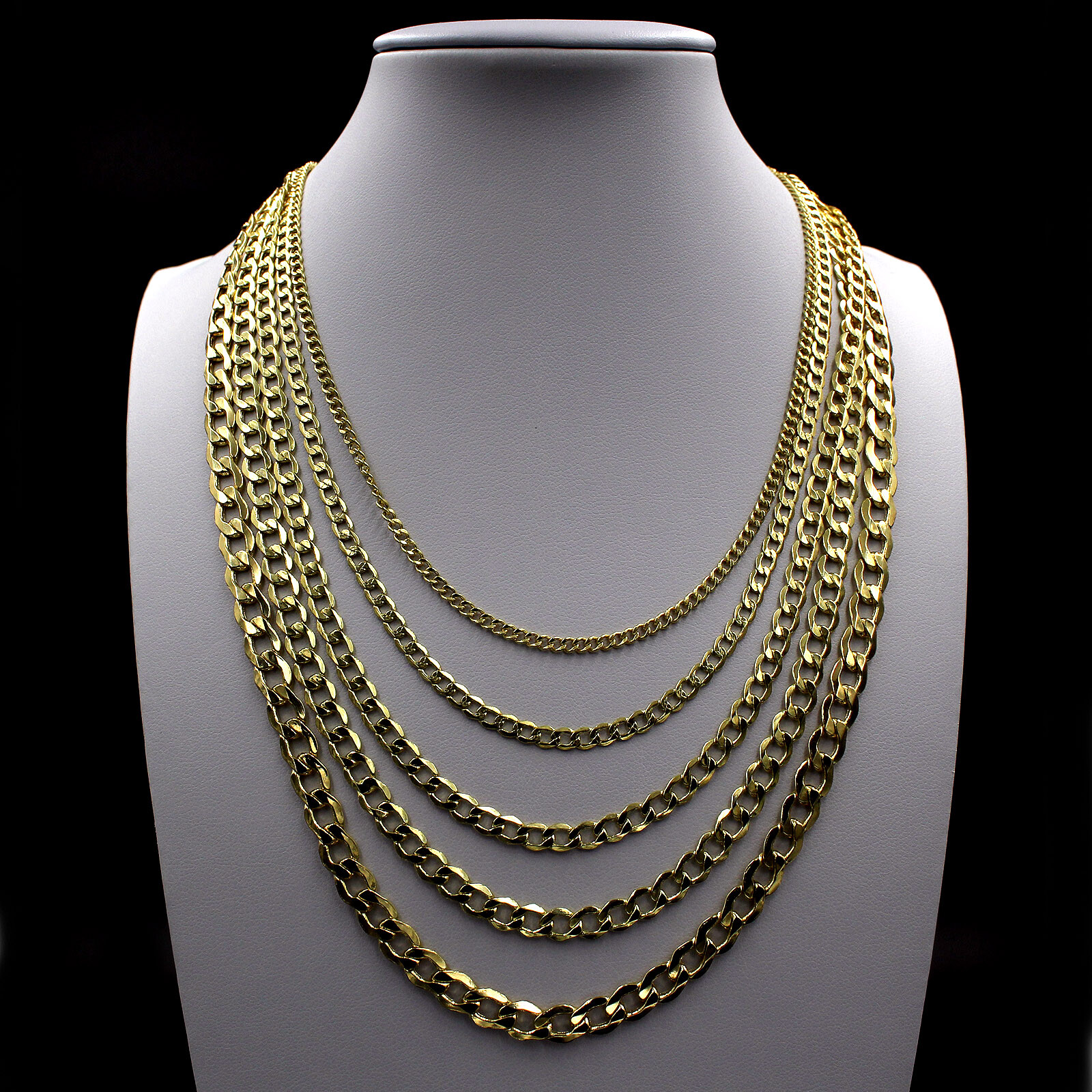 10K Yellow Gold 2mm-6.5mm Curb Cuban Chain Link Necklace or Bracelet 7″- 30″