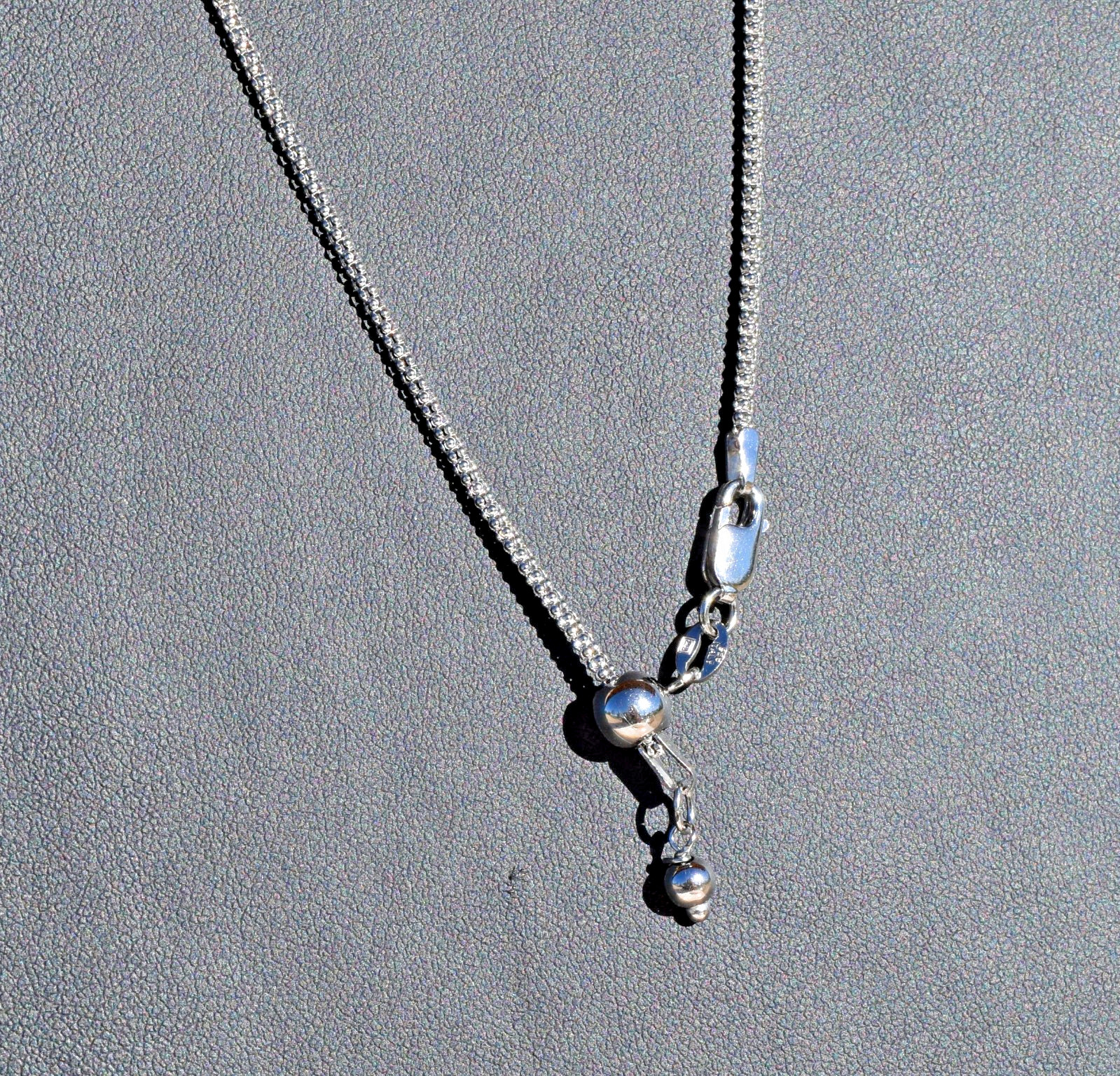 Adjustable Popcorn Plated Platuna Over 925 Sterling Silver 1.7mm Chain Lobster