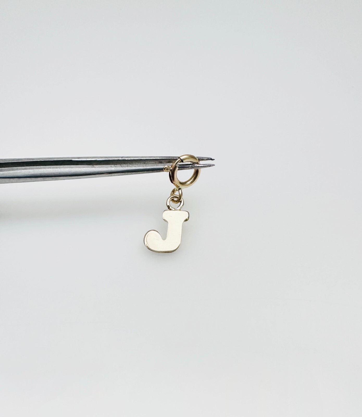 14K Solid Yellow Gold Mini/Very Small ‘J’ Initial Charm Pendant w/Spring Clasp