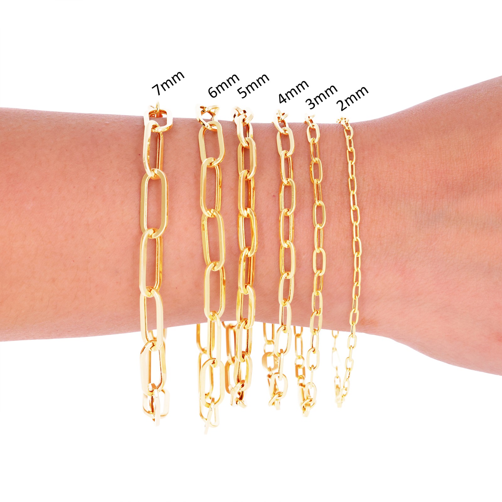 10k Yellow Gold Paperclip 2mm-7mm Chain Bracelet Necklace Mens Womens 7″-24″