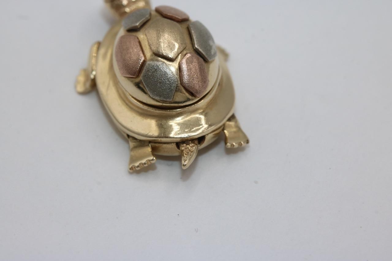 14K Tri Color Gold Turtle Pendant Charm with Red Stones Religious Virgin Mary