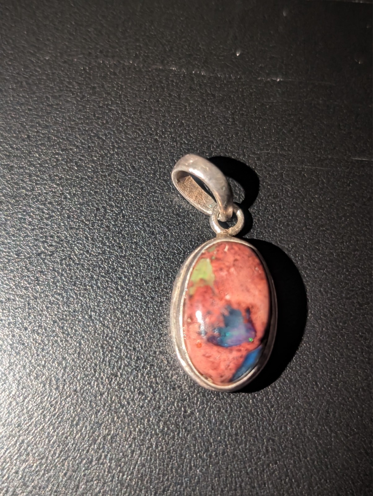 Mexican Fire Opal- green,blue,purple .925 Sterling Silver Pendant
