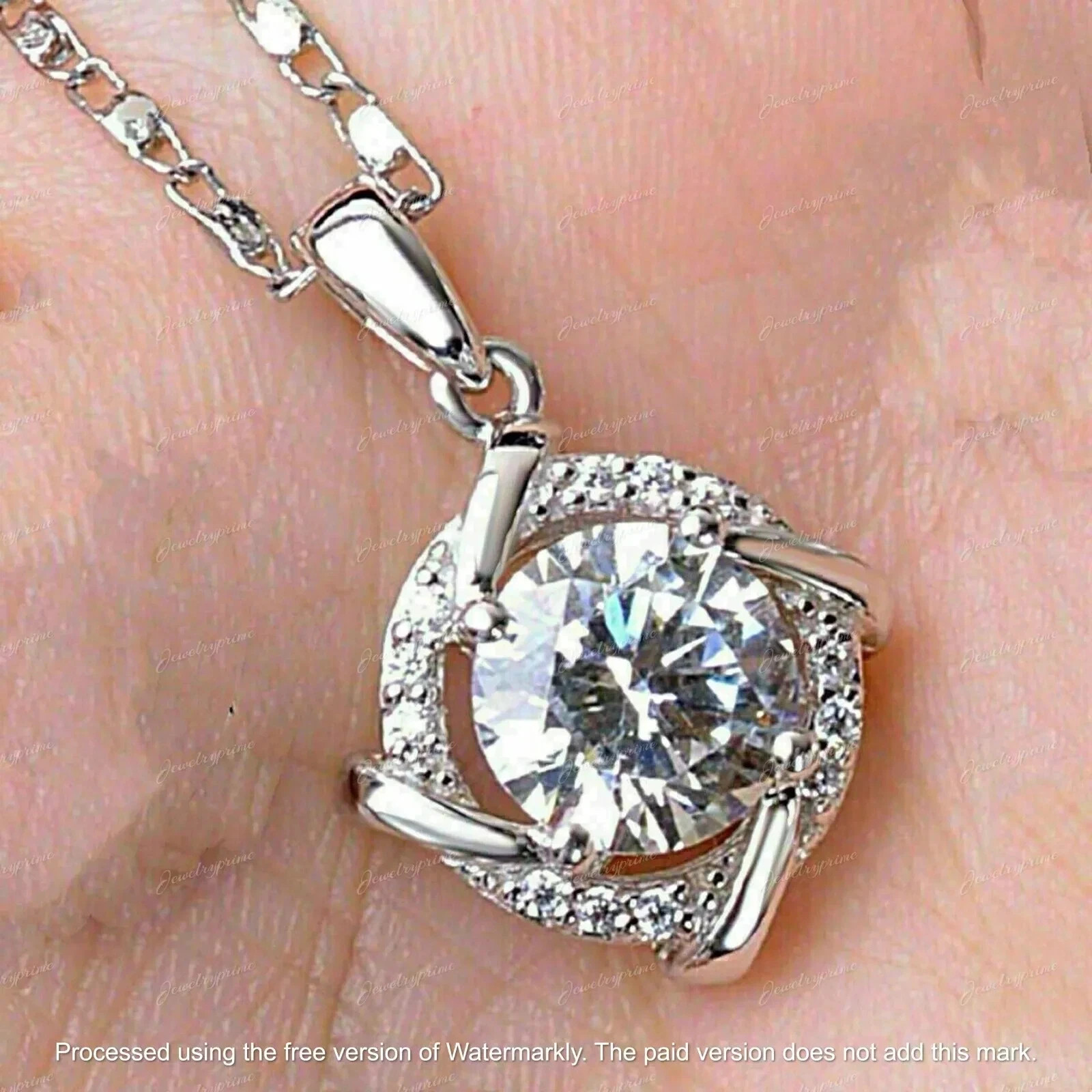 3Ct Round Cut Lab Created Diamond Engagement Halo Pendant 14K White Gold Plated