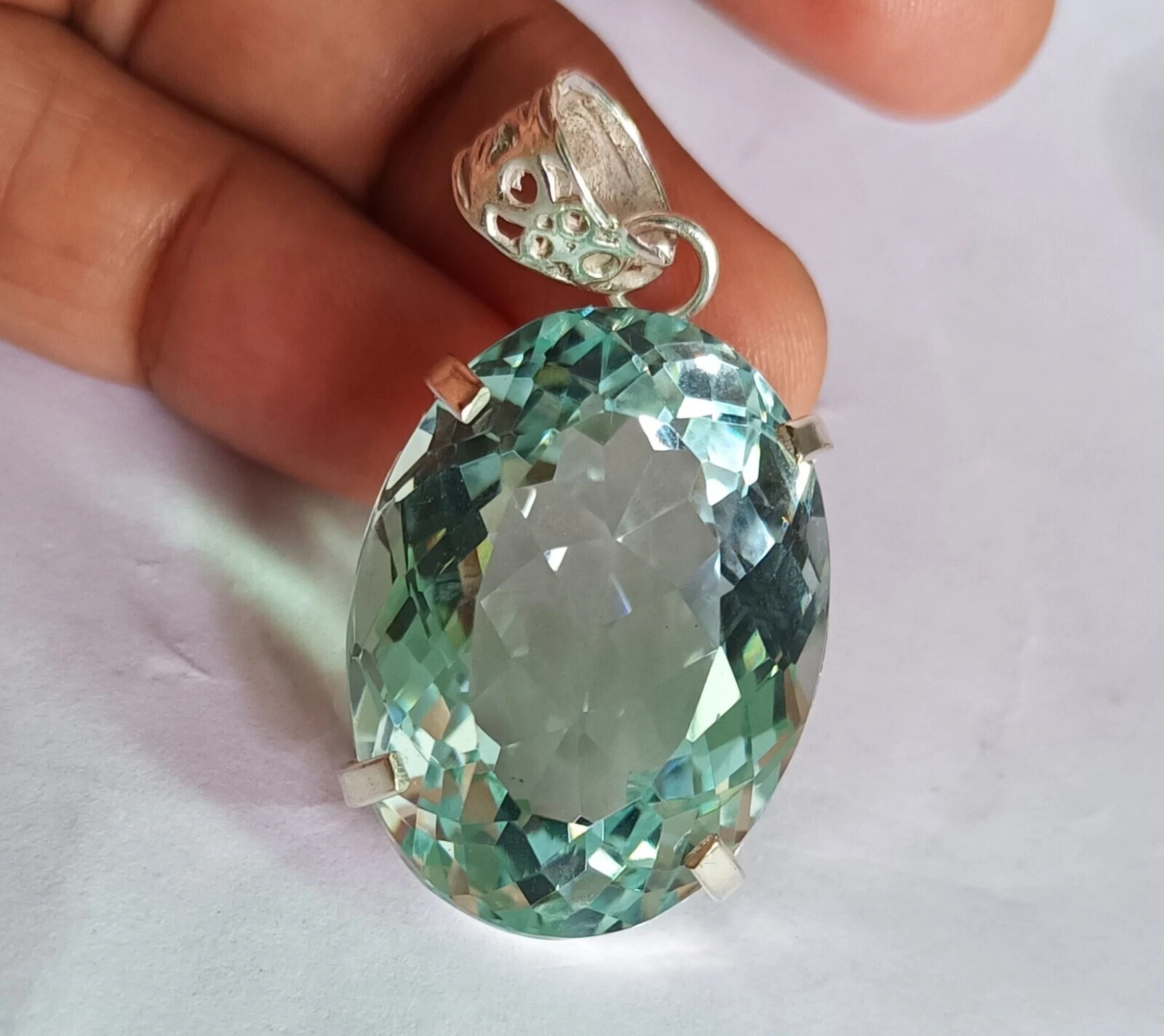 Natural 130 Ct+ Brazilian Oval AQUAMARINE Topaz Pendant 925 Silver Gemstone