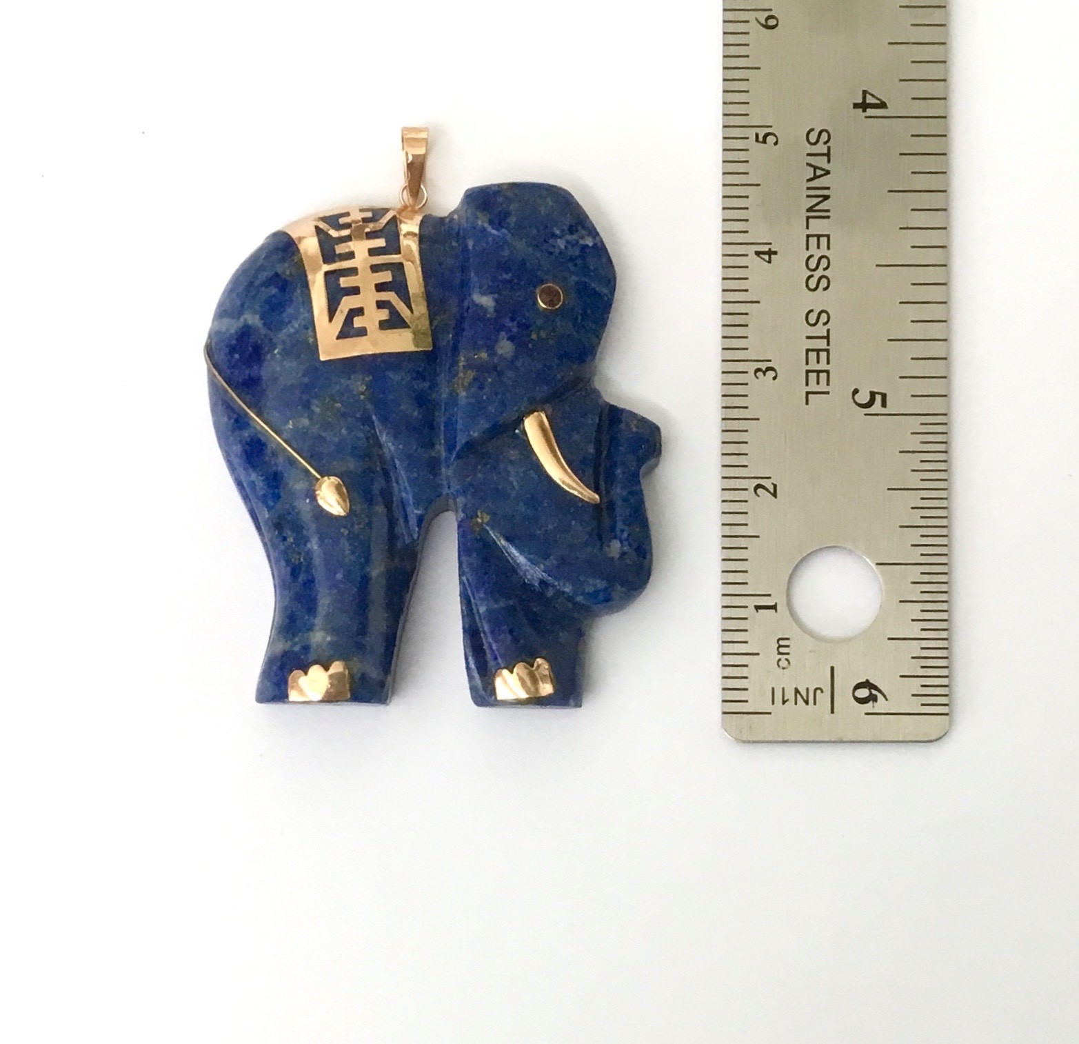 Amazing Extra Large Blue Lapis Elephant With Solid 14K Gold pendant NEW