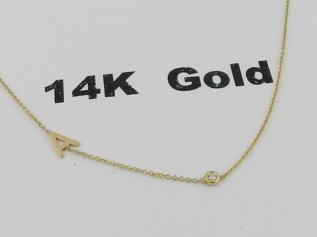 Zoe Lev 14K Gold Asymmetrical Initial and Bezel Necklace