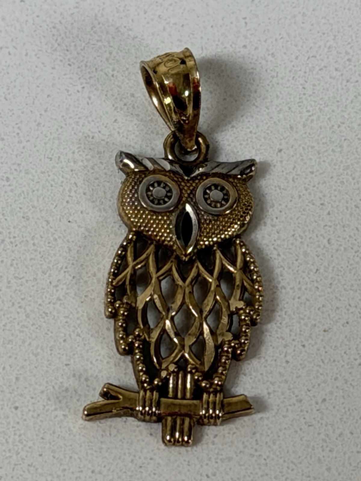 Cute Vintage 10k Two-Tone Yellow White Gold Openwork Owl Pendant