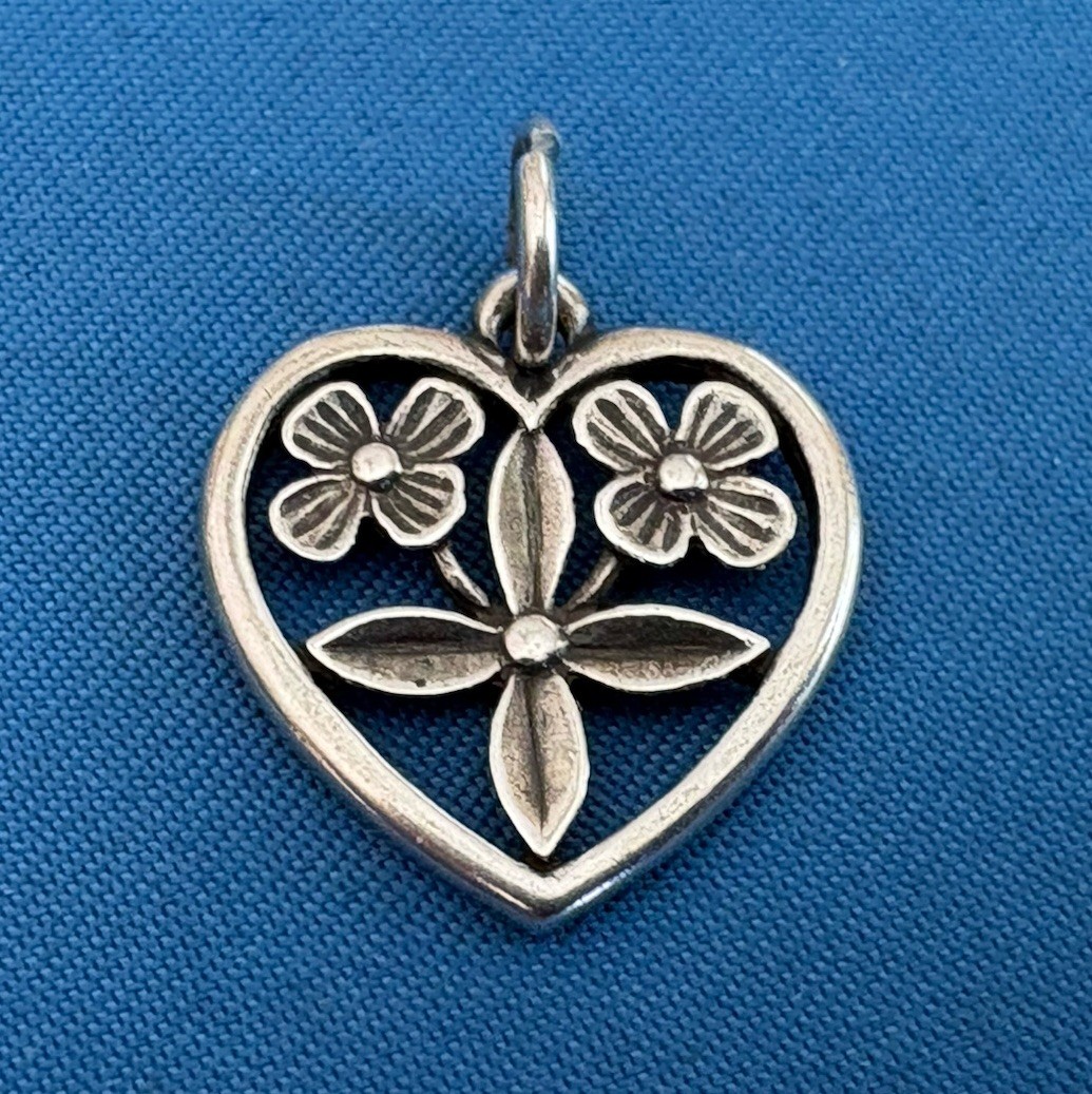 James Avery Sterling Silver Retired Heart With Flowers Pendant