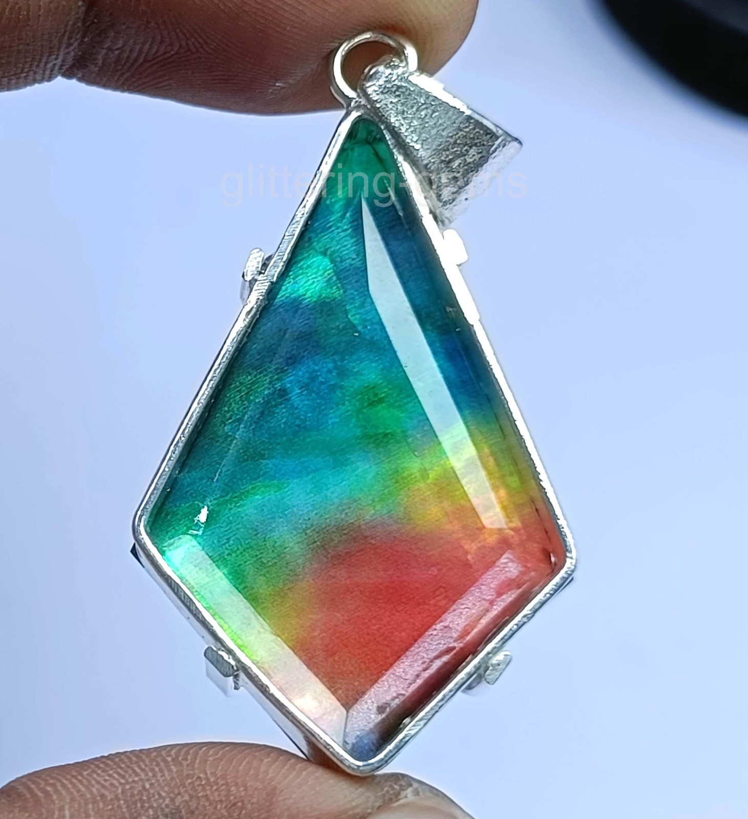 70.30 CT Natural Fancy Cut Ammolite 925 Solid Silver Pendant IGL Loose Gems 5JSN