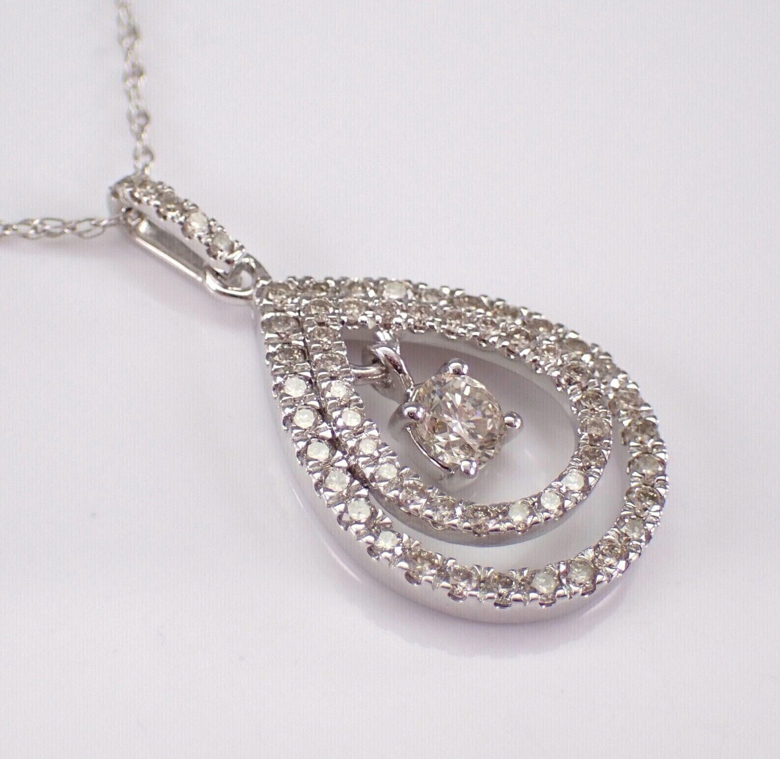 1.00Ct Round Cut Lab Created Teardrop Pendant Necklace 14K White Gold Plated