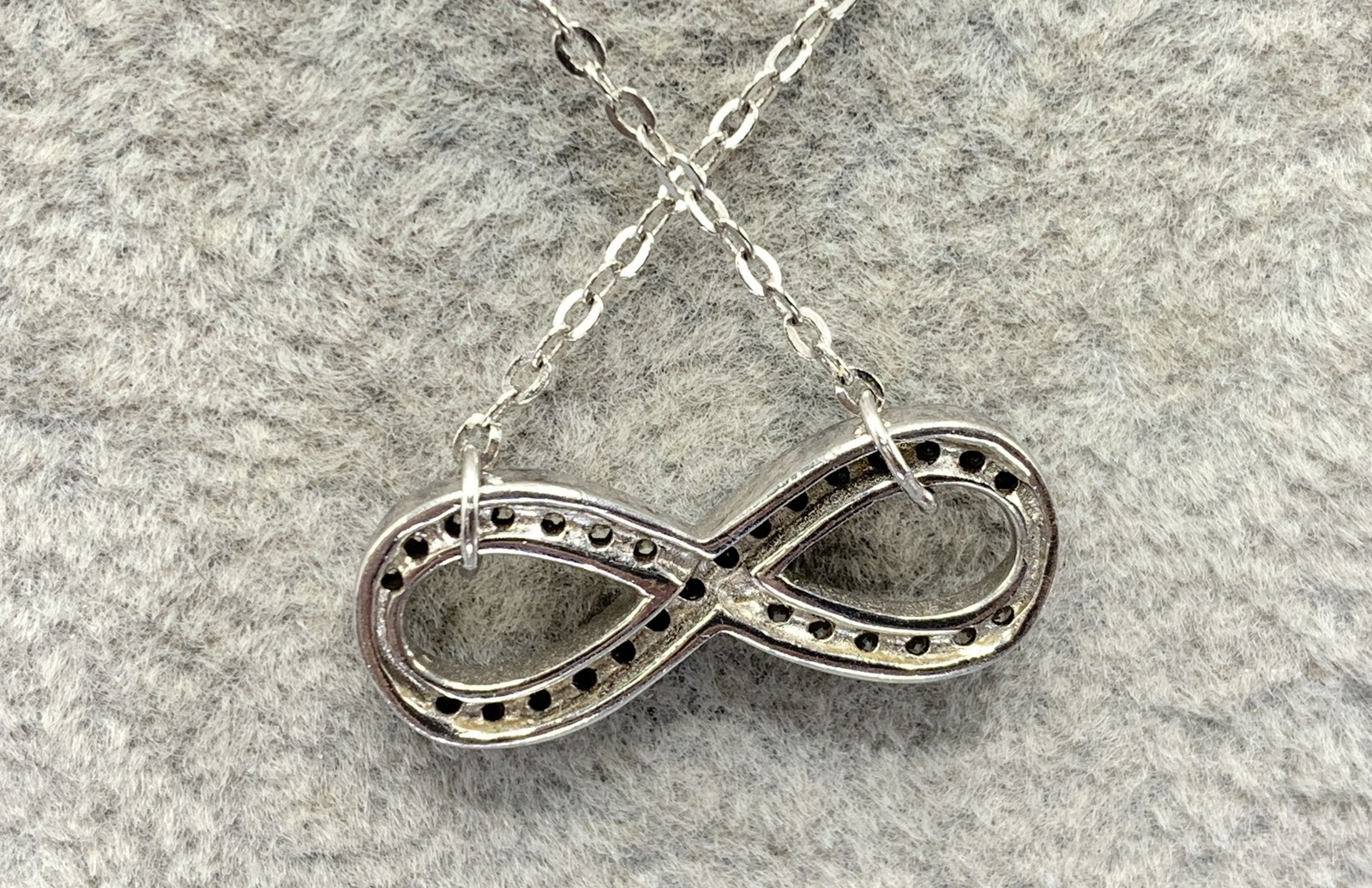 Sterling Silver, Black & White CZ Gemstones Infinity Symbol Necklace