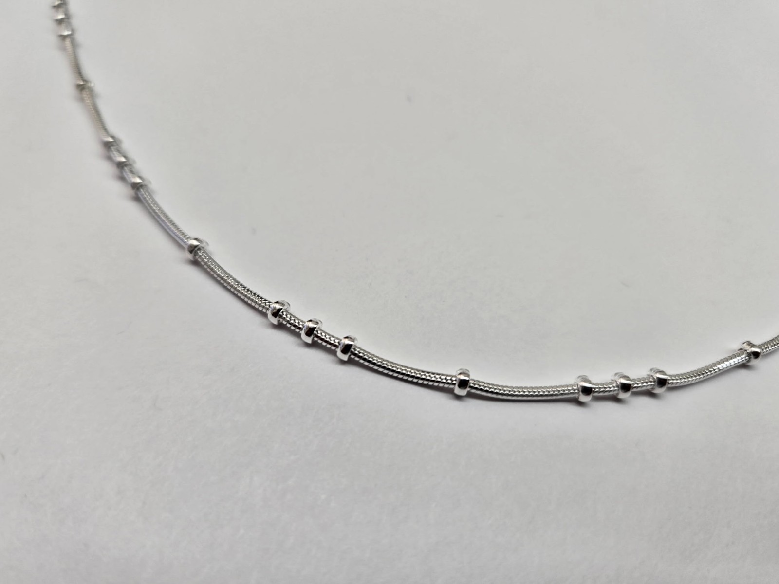 925 Sterling Silver Fine 3 + 1 Beaded Snake Station Chain Necklace 1mm 7″ to 30″