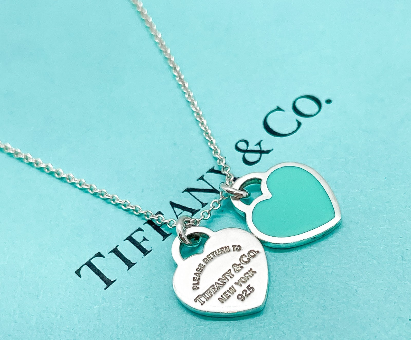 Tiffany & Co. Return to Tiffany Mini Blue Double Heart Pendant Necklace 16″