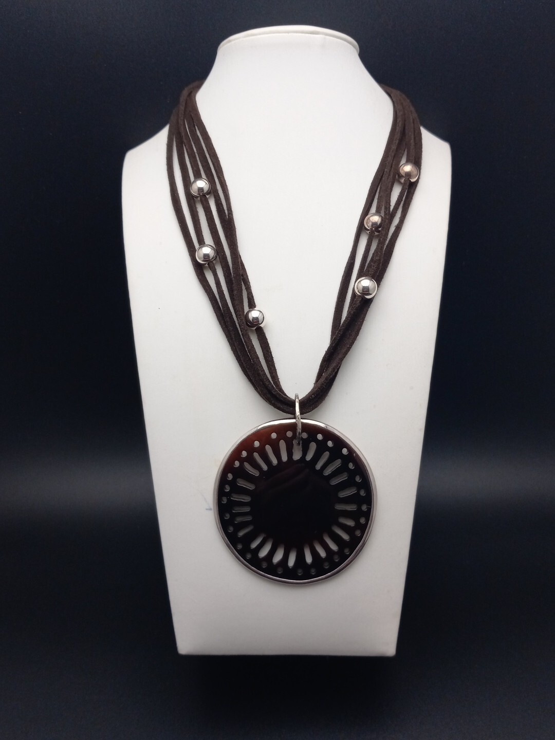 SILPADA Retired 925 Sterling Silver Brown Suade Pen Shell Pendant Necklace
