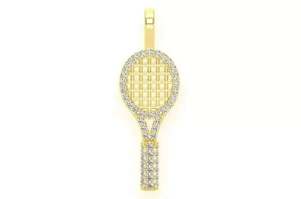 0.20 Ct Round Lab Created Diamond TENNIS RACKET Pendant 14K Yellow Gold Plated