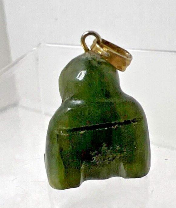 Vintage Solid Carved Jade Budda Man Pendant Charm Deep Green 7/8 inch
