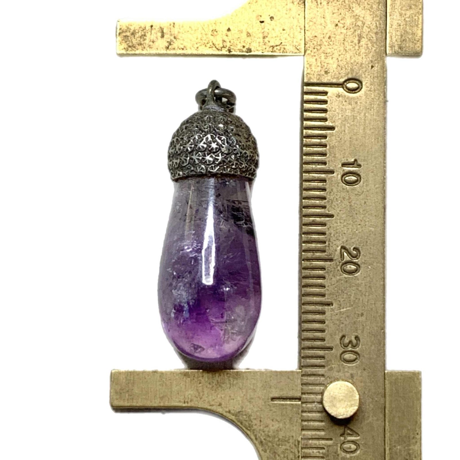 LUX Victorian Acorn Fob, Amethyst + Sterling Pendant, 1 1/2”