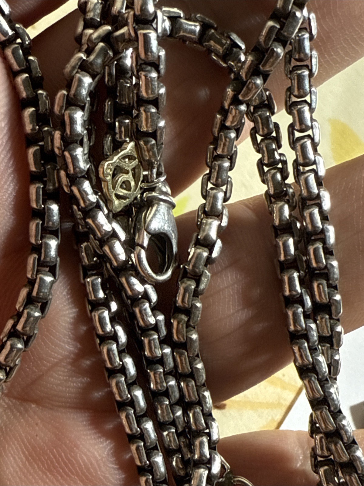 David Yurman Box Chain Necklace 33” 3mm Sterling 14k Hang Tag 50.2gr Vintage