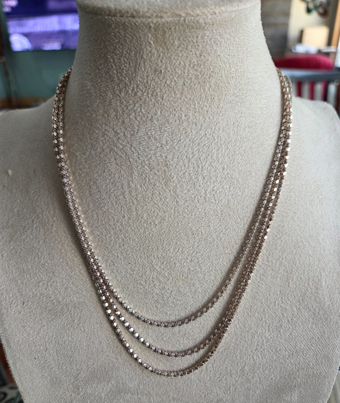 Sterling Silver Triple Strand Popcorn Chain Necklace 18″ Layered Lengths