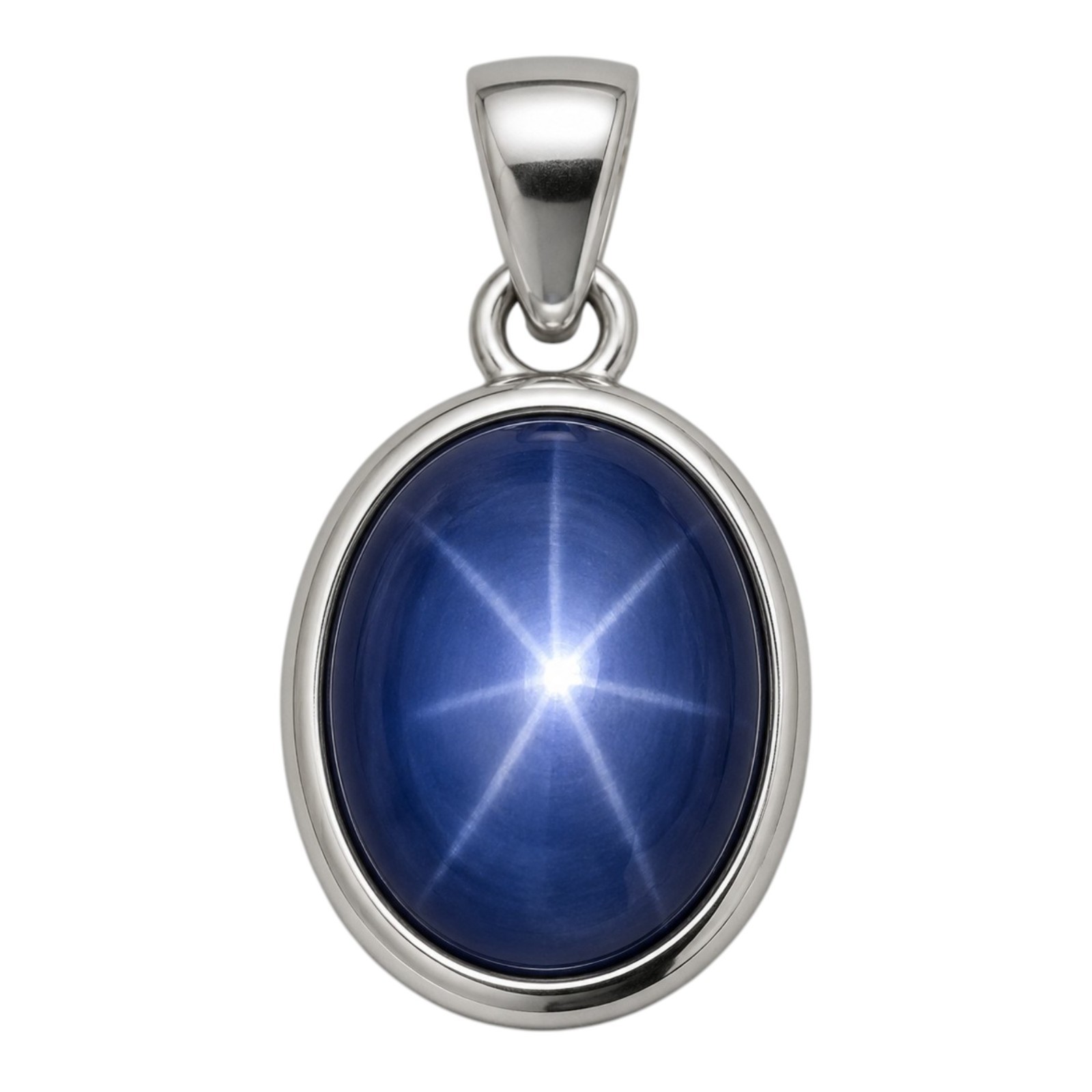 Blue Star Sapphire Pendant Oval Gemstone 925 Sterling Silver Six Ray Gemstone