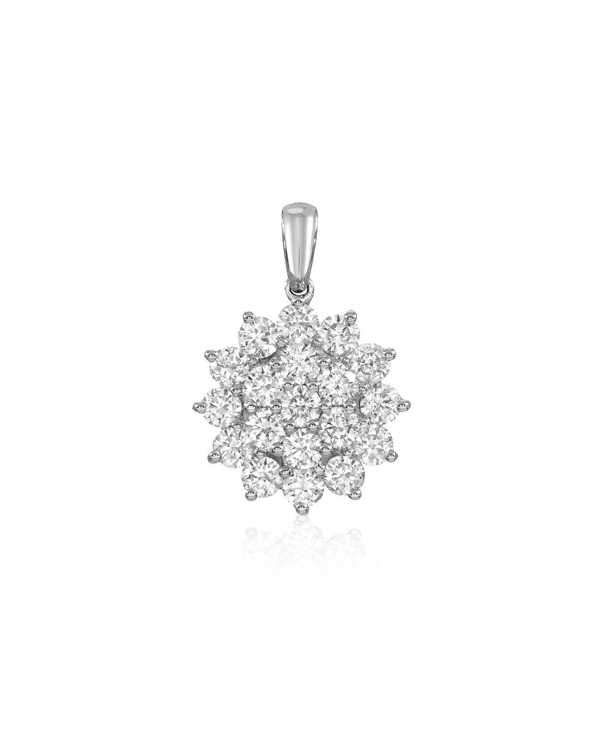 1.4 ctw Lab Grown Diamond 14k Solid Gold Flower Snowflake Round Pendant 20 mm