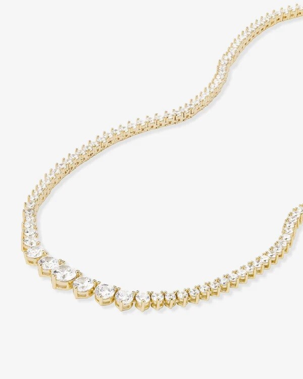 24 CTW Created Graduated Round Cut Diamond Tennis Women Necklace 14K Gold Plated