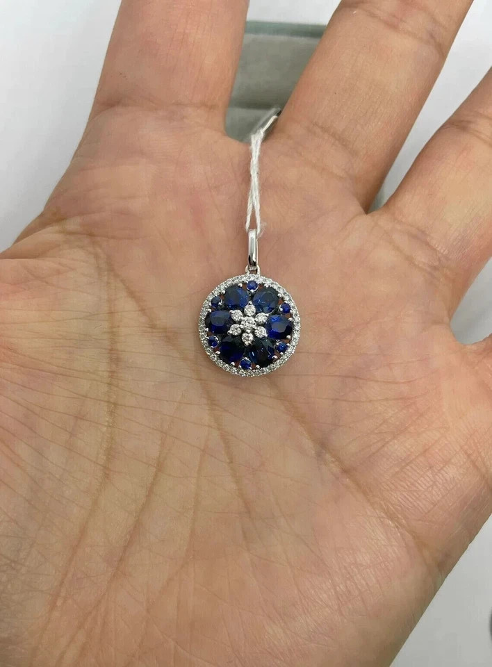 2Ct Lab Created Oval Blue Sapphire Pendant 14K White Gold Plated Free Chain