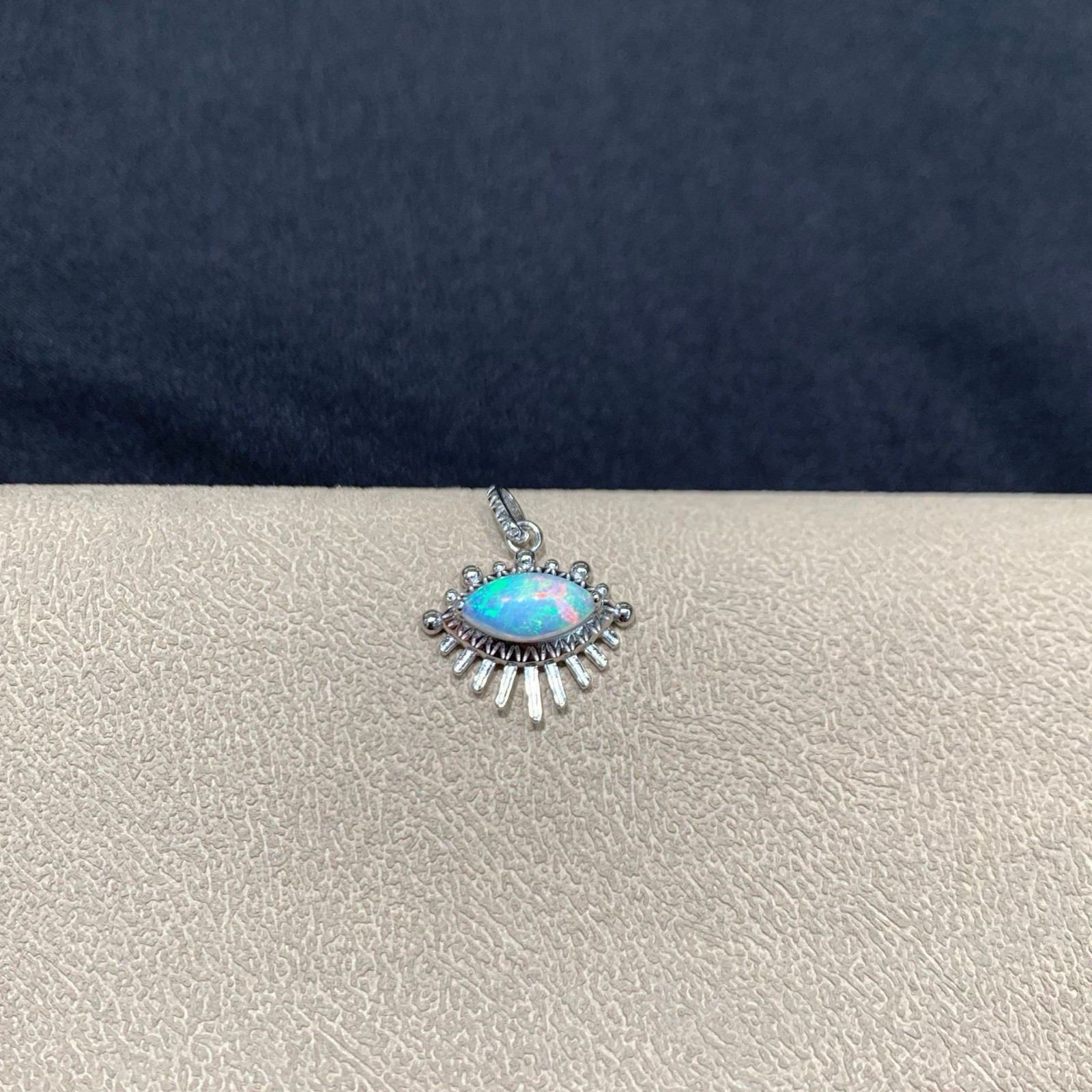 Australian 925 Sterling Silver Opal Sunburst Evil Eye Pendant
