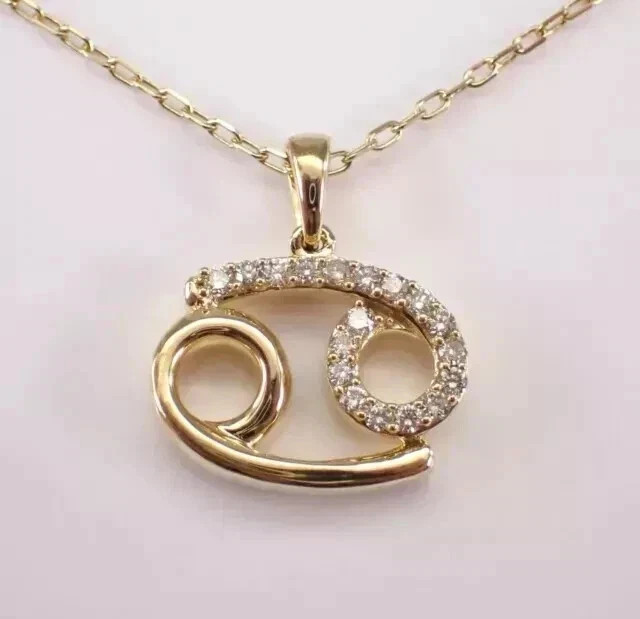 0.30Ct Round Real Moissanite Cancer Zodiac Sign Pendant 14k Yellow Gold Plated