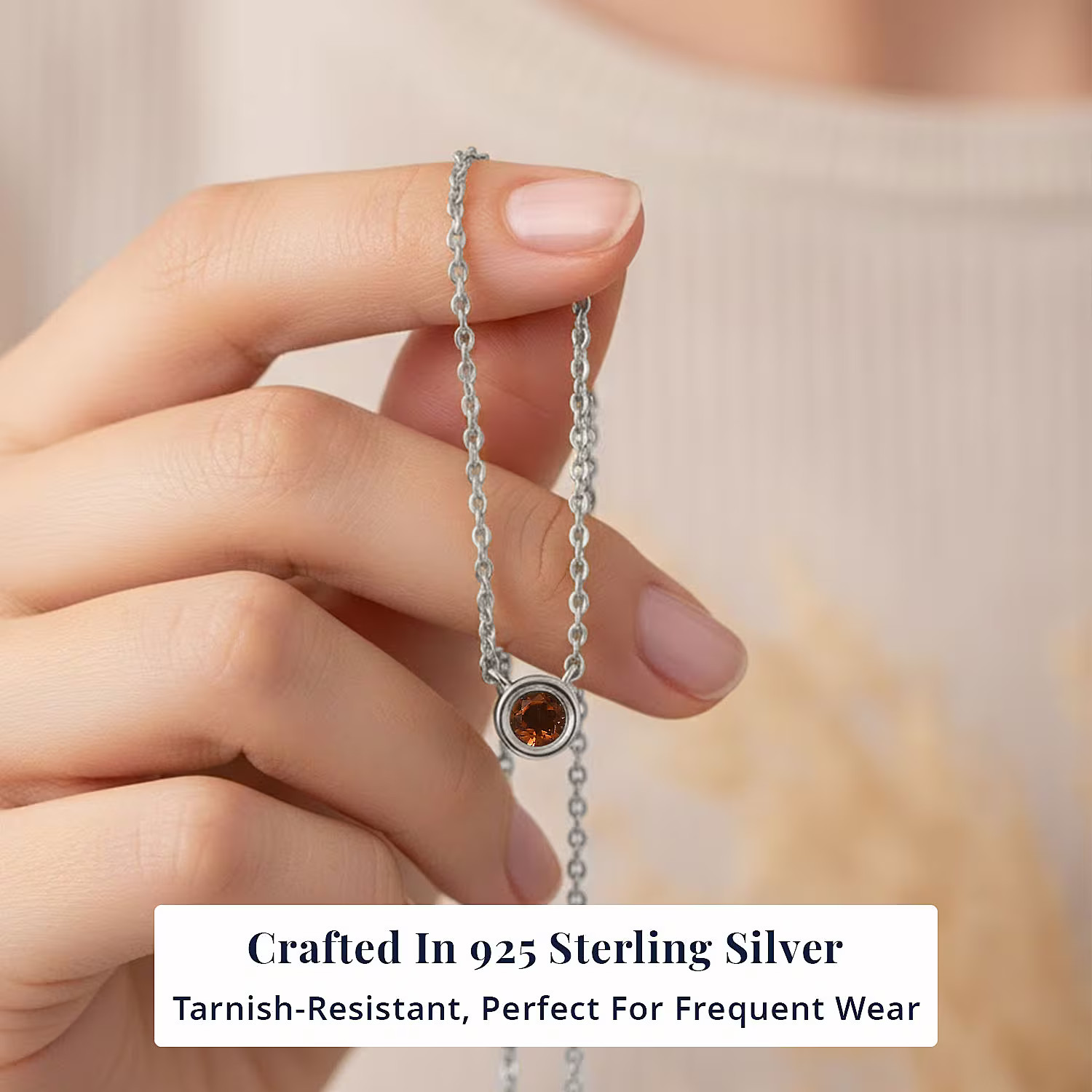Citrine 0.25 ctw Necklace 18 Inches in Rhodium Plated Sterling Silver Christmas