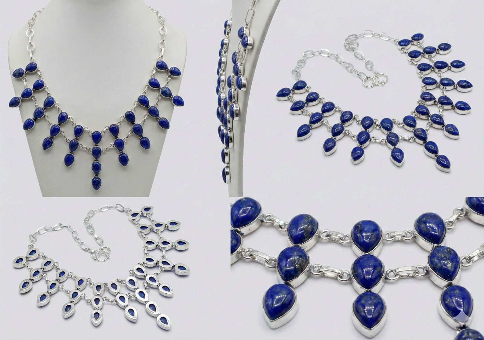 925 Sterling Silver Lapis Lazuli Gemstone Handmade Jewelry Necklace Size-17-18