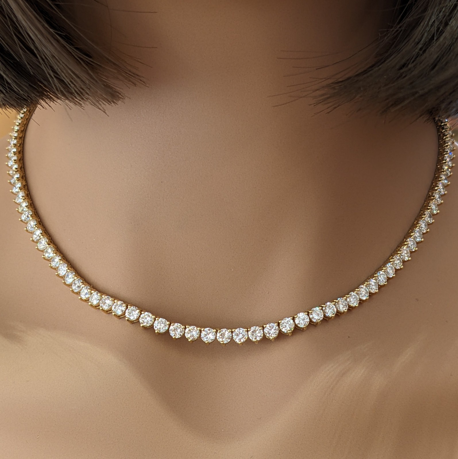 Natural Diamond Tennis Necklace 14.96 ctw in 18k Yellow Gold 16.5″ -HMC200SB