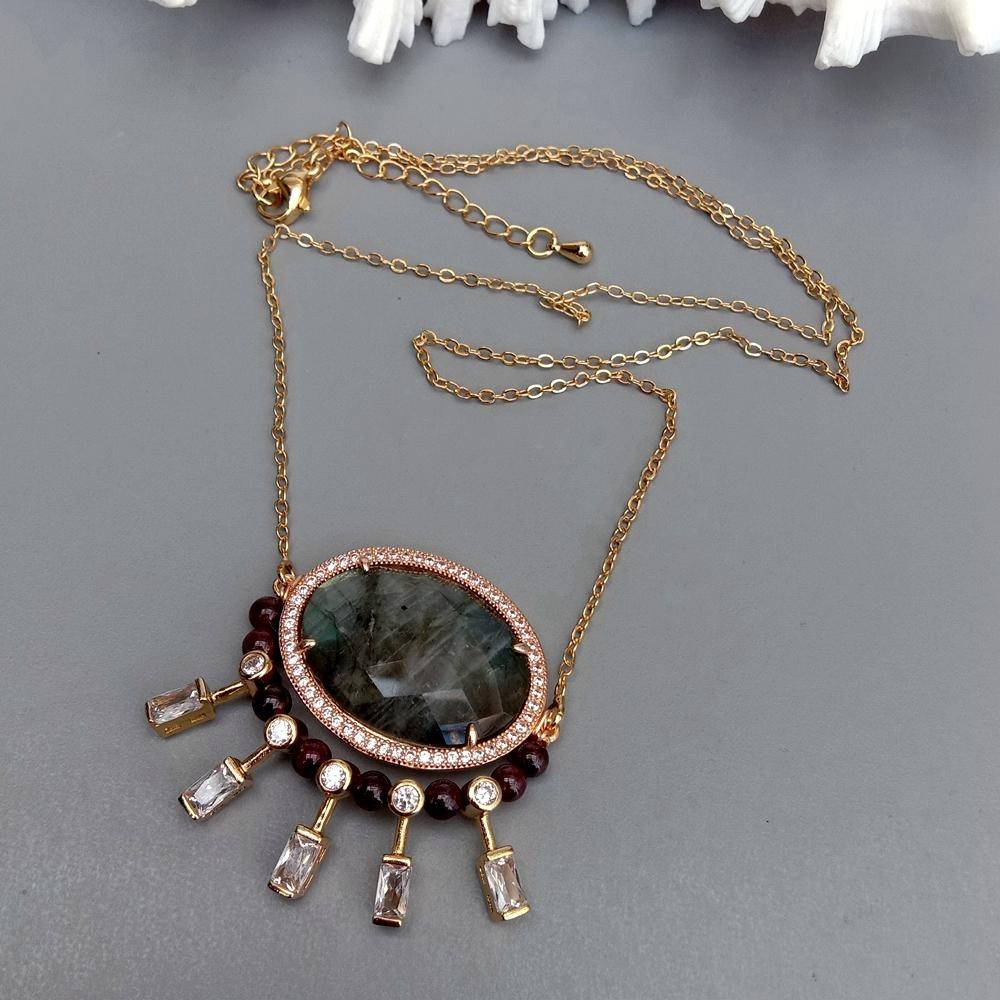 Lumina Pietra Natural Labradorite and Garnet Gemstone 18K Gold Plated Luxury…