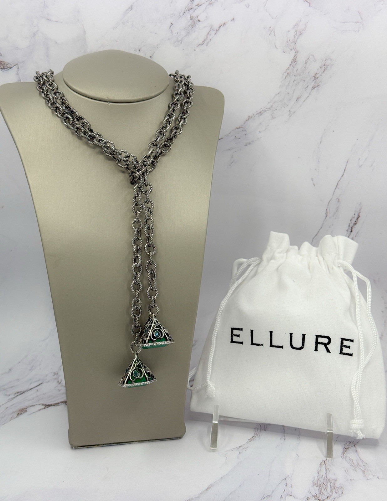Ellure 925 Green Onyx London Blue & White Topaz Convertible Lariat Necklace