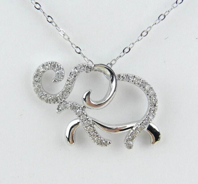 1Ct Round Cut Lab Created Diamond Elephant Shape Pendant 14K White Gold Plated
