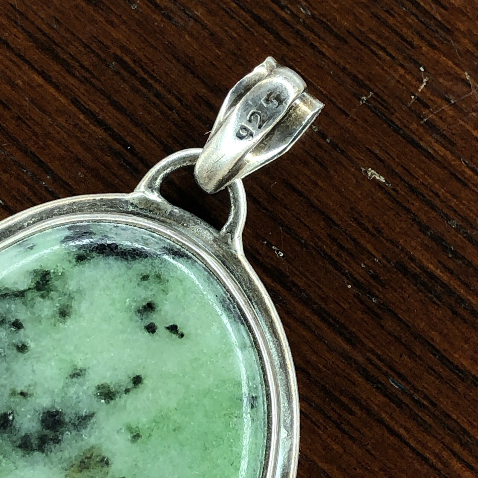 Sterling Silver Oval Bezel Set Green Pink Glows Ruby Zoisite 1 1/2 Inch Pendant