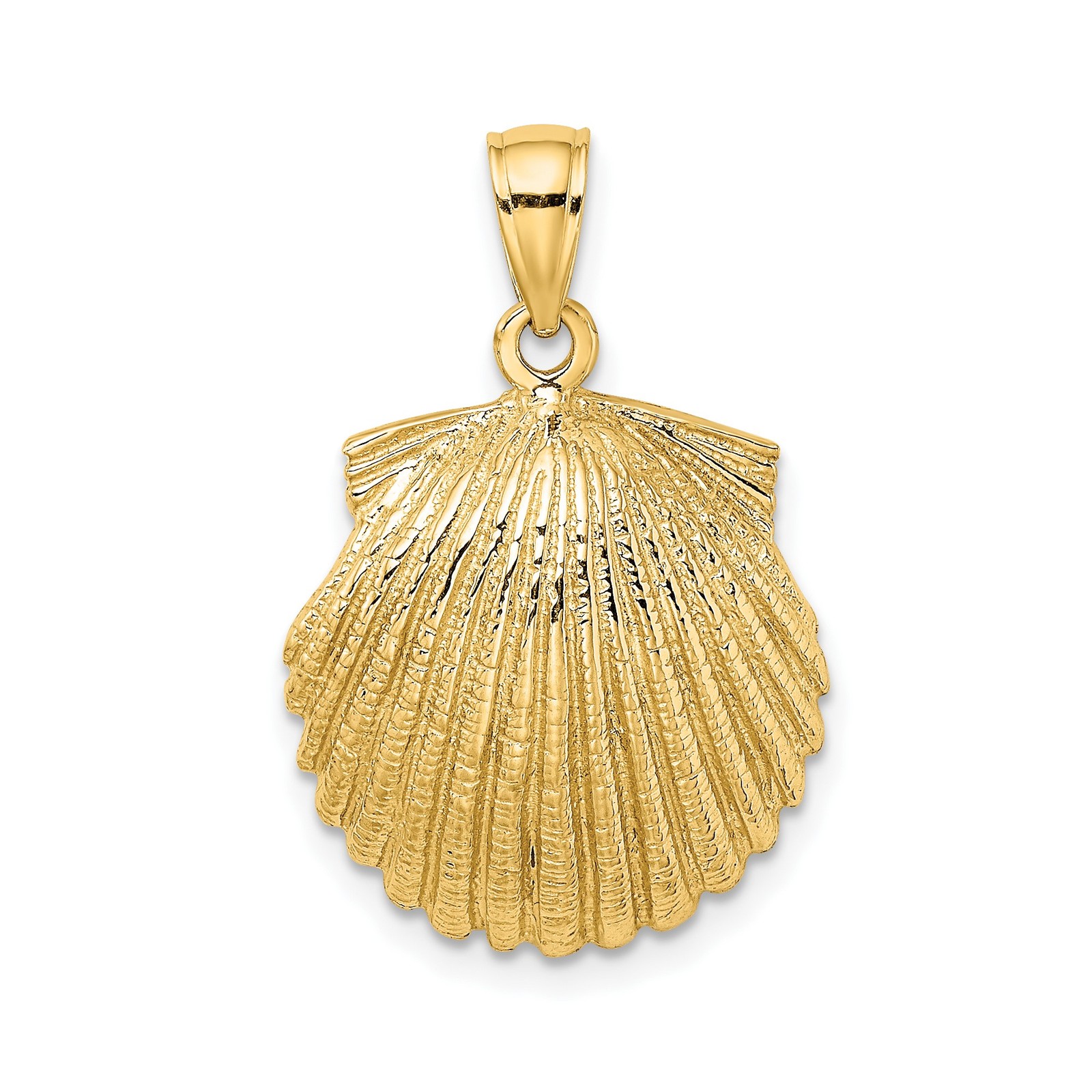 14k Yellow Gold Solid Scallop Shell Pendant Camino Religious Travel Charm