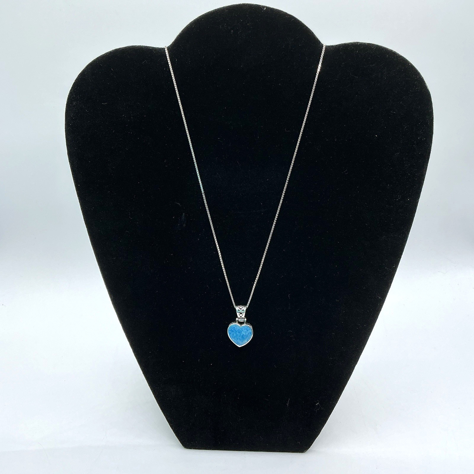 Sterling Silver Reversible Heart Pendant Blue Stone Mother Of Pearl 24” Necklace